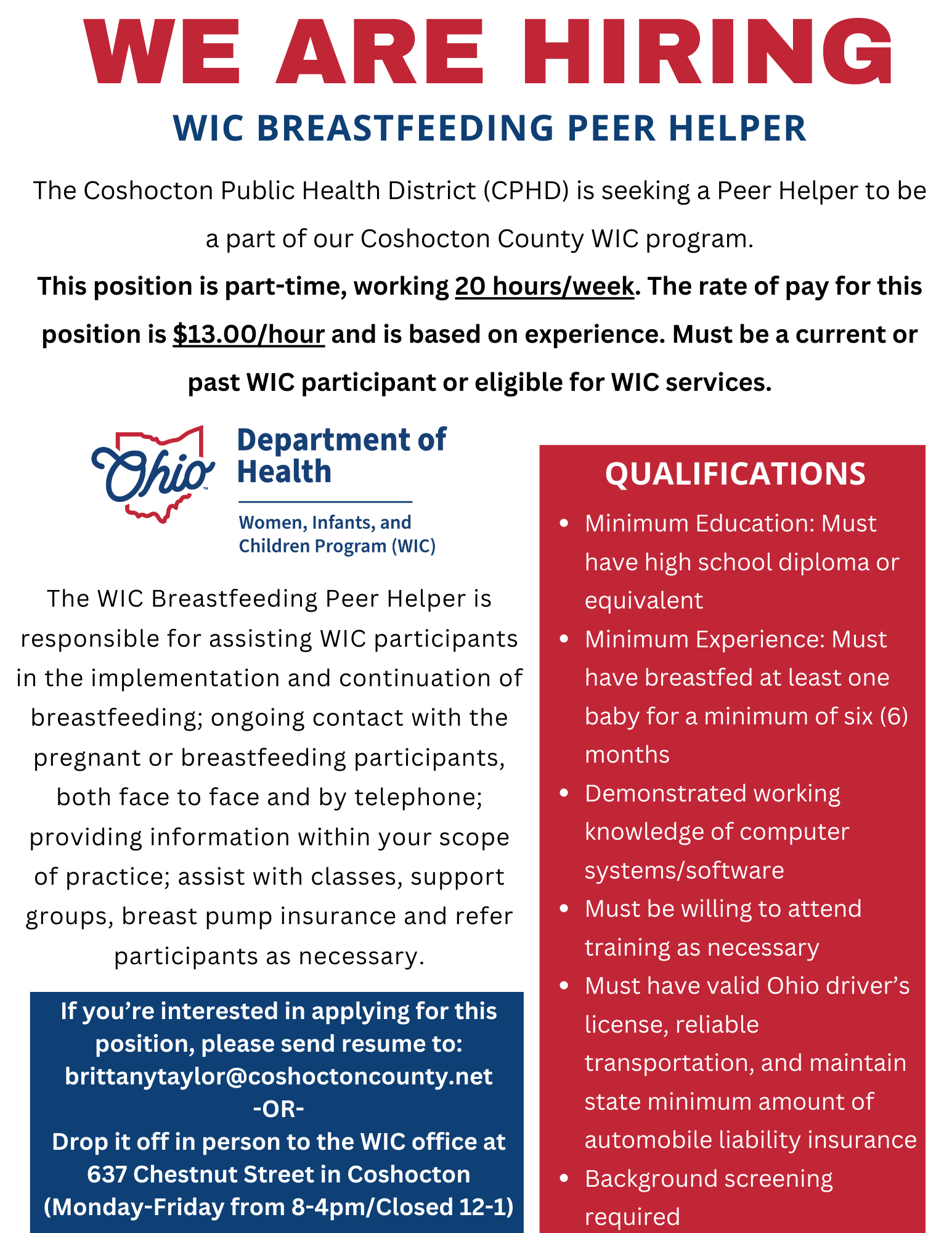 Breastfeeding Peer Helper Coshocton Public Health District
